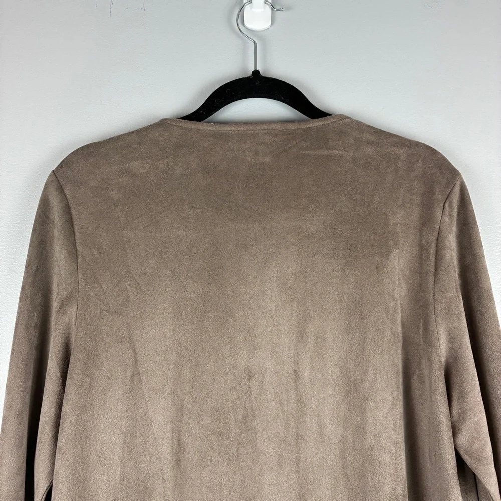 She + Sky Taupe Faux Suede Drape‎ Jacket Large Modern Boho Minimalist Waterfall